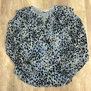 LOFT Blue Animal Print Quarter Button Down